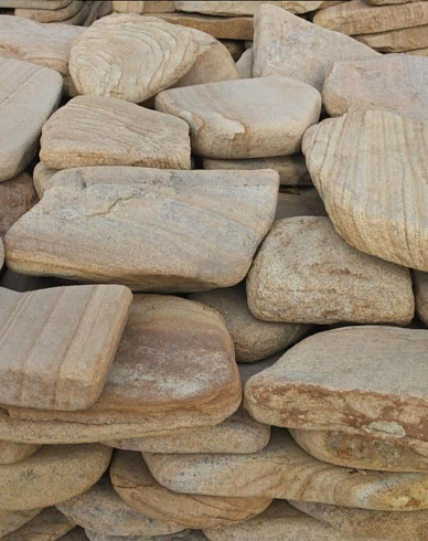 Kamenclub.ru: Песчаник пластушка галтованный желтый с рисунком (3 см)  купить в Улан-Уде плитняк - пластушка желтый песчаник 21000 руб/м3   фото КАМЕНЬ КЛУБ