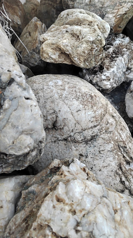 Kamenclub.ru: Кварцевый валунчик фр.100-300 мм.  купить в Улан-Уде кварц белый, бежевый молочный рыжий крупный природный камень галечник 7850 руб/т   фото КАМЕНЬ КЛУБ