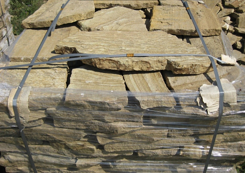 Kamenclub.ru: Песчаник пластушка желтый с рисунком (3 см)  купить в Улан-Уде песчаник желтый с рисунком, рыжий, желтый песчаник пластушка ландшафтная рваная 8 500 руб/м3   фото КАМЕНЬ КЛУБ